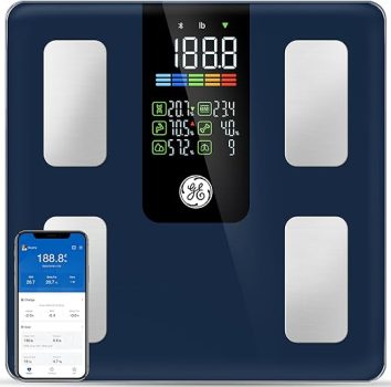 GE Smart Scale for Body Weight, BMI, Body Fat, Muscle Mass, Digital Bathroom Scales 500lbs for Bluetooth Weight Monitor 11.8" Large Platform Weighing Machine Health Analyzer with App